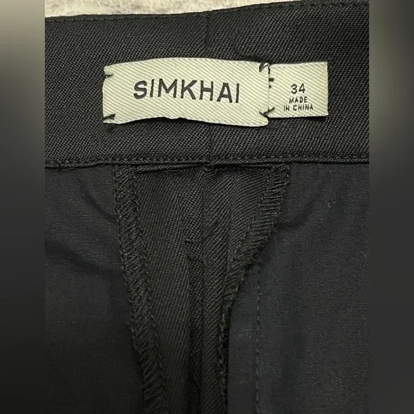 SIMKHAI Leroy Relaxed Straight Fit Pleated Pants Size 34 Black